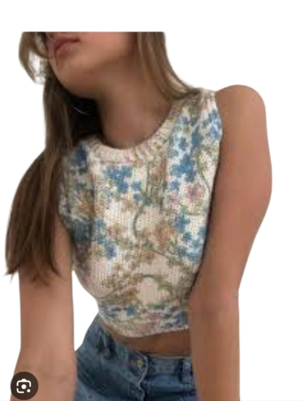 Zara Floral Jacquard Knit Cropped Tank Top With Open Back Tie Sz. Medium